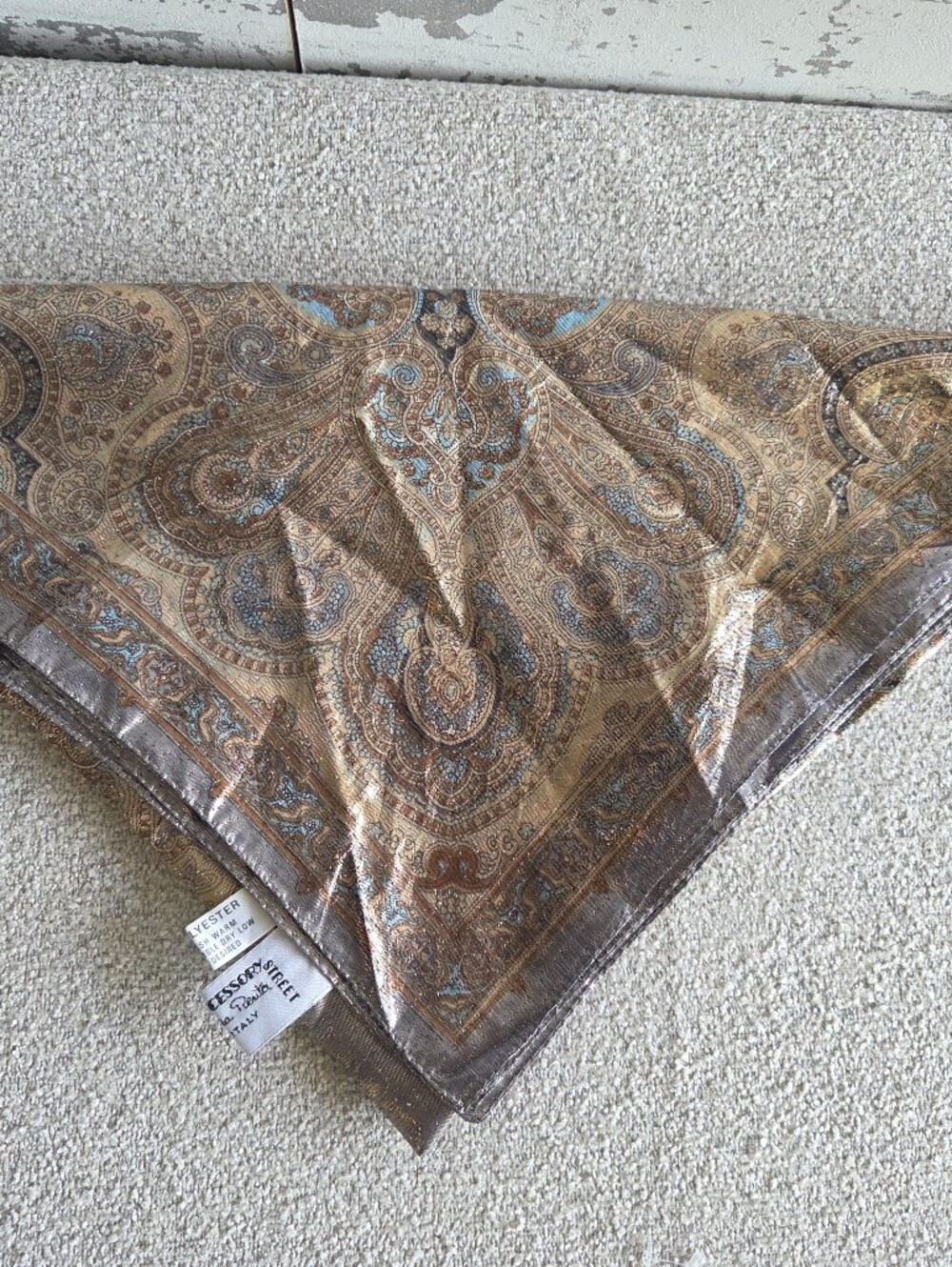 Vintage Oscar de la Renta Accessory Street Paisley Metallic Scarf 30"x30"